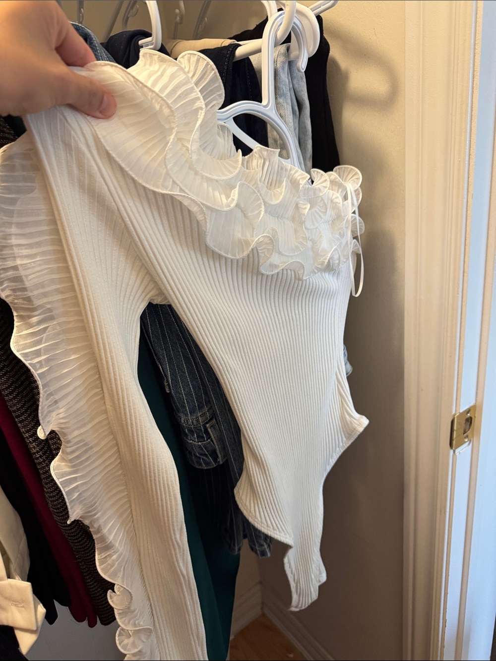 Zara White Pleated One-Shoulder Top with Ruffle Trim